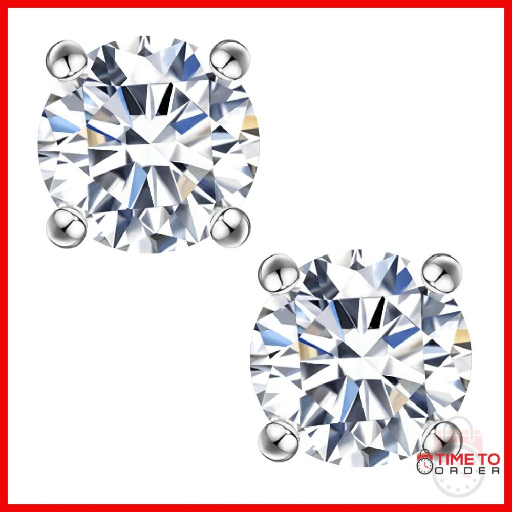 Moissanite Stud Earrings 2ct Round Cut 18k White Gold Plated Silver